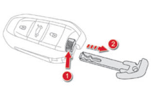 Citroen DS5. Entriegelung / Verriegelung mit dem integrierten Schlüssel des Keyless-Systems