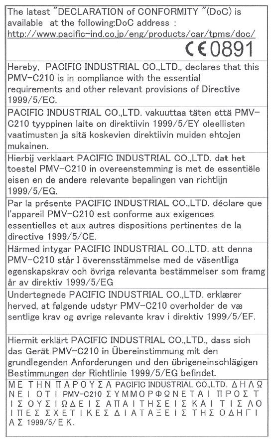 Toyota Avensis. Zertifizierung für das Reifendruckkontrollsystem