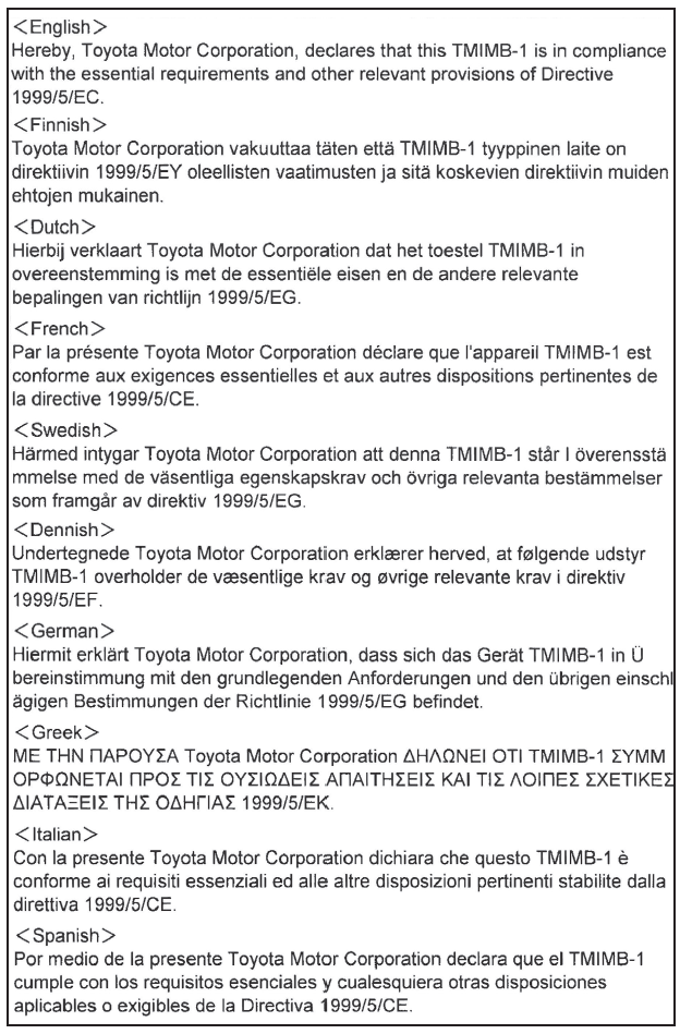 Toyota Avensis. Zertifizierungen für die Wegfahrsperre (Fahrzeuge mit intelligentem Zugangsund Startsystem)