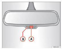 Seat Exeo. Abb. 101 Abblendbarer Innenspiegel: Kontrollleuchte und Ein-/Ausschalt- Taste