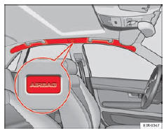 Seat Exeo. Abb. 25 Einbauort der Kopfairbags auf der linken Fahrzeugseite