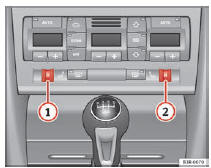 Seat Exeo. Abb. 131 Ausschnitt aus Instrumententafel: Rändelräder der Sitzheizung